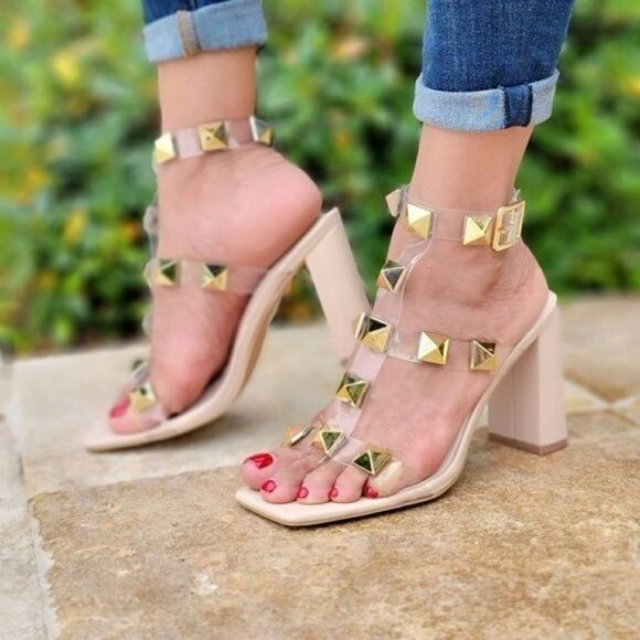 Gold Studded Clear Heels - Picture 1 of 6